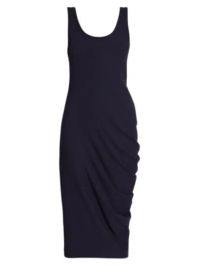 Dries Van Noten Hoteros Rib Side Ruched Midi Sweater Dress In Navy