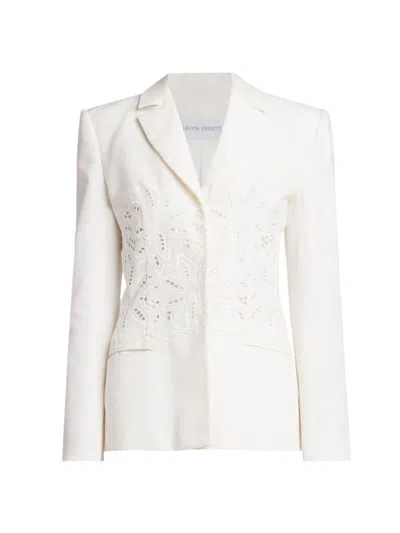 Alberta Ferretti Eyelet Embroidered Single-breasted Blazer Jacket In White