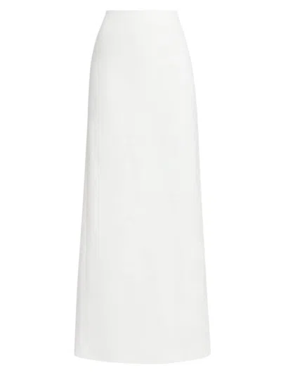 Ferragamo Bonded Linen Toile Maxi Skirt In White/masc