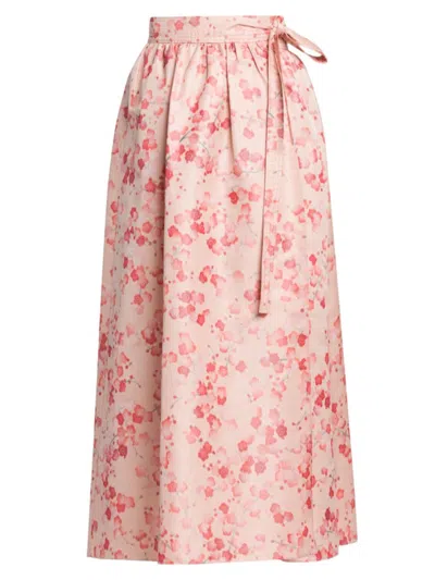 Loro Piana Leah Blooms-print Belted Silk Crepe De Chine Midi Skirt In Neutral