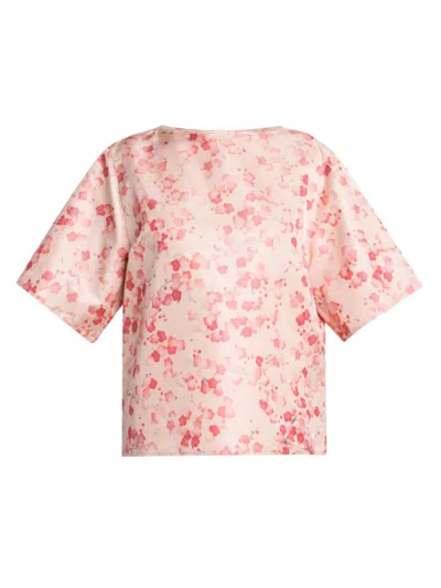 Loro Piana Mara Blooms-print Short-sleeve Silk Crepe De Chine Blouse In Kiku Garden