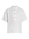 Loro Piana Hakusan Solaire Linen Short Sleeve Shirt In White