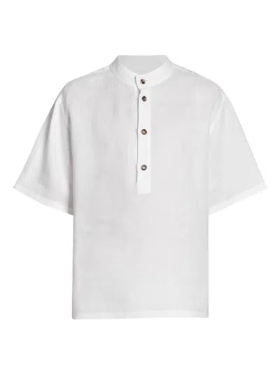 Loro Piana Hakusan Solaire Linen Short Sleeve Shirt In White