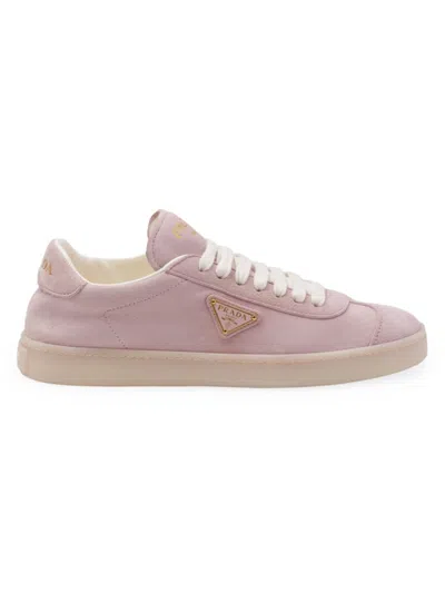 Prada Triangle-logo Suede Sneakers In Alabaster Pink