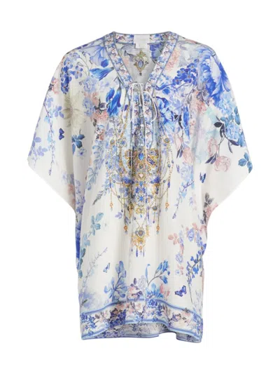 Camilla Women's Embellished Floral Silk Lace-up Caftan In True Bloom