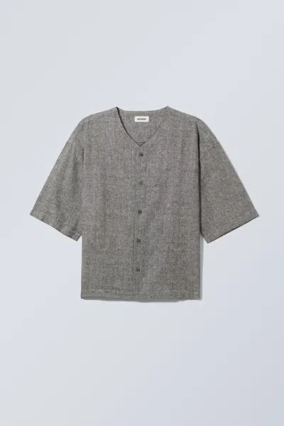 Weekday Oversized Linen Blend Baseball Shirt In Grey