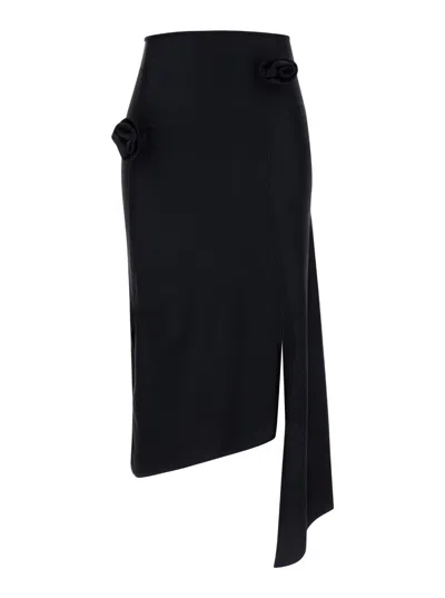 Coperni Flower Stretch Jersey Midi Skirt In Black