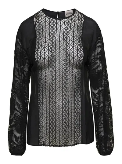 Semicouture Inserted Lace Blouse In Black