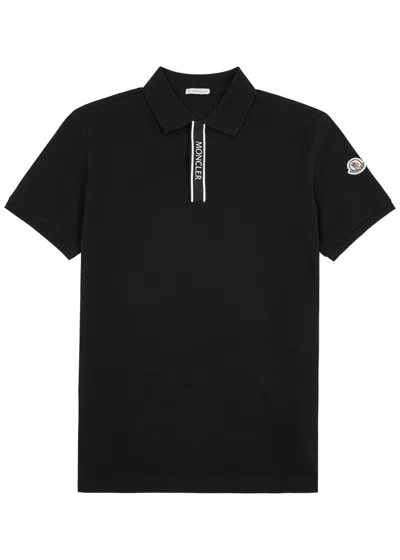 Moncler Logo-appliquéd Grosgrain-trimmed Cotton-piqué Polo Shirt In Black