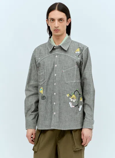 Brain Dead Carignan Chambray Shirt In Grey