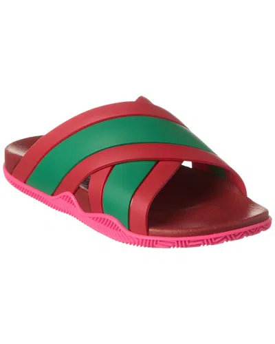 Gucci Web Crossover Rubber Sandal In Red