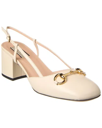 Gucci Horsebit Leather Slingback Pump In White