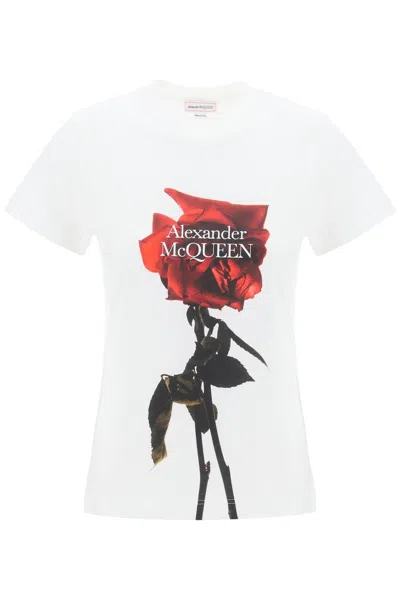 Alexander Mcqueen Shadow Rose T-shirt In White