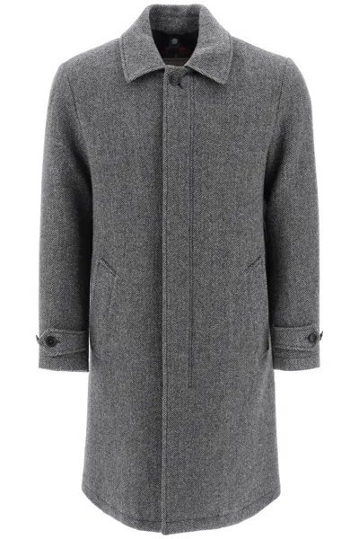 Baracuta Paul Car Coat In Herringbone Wool In Grey