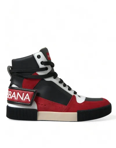 Dolce & Gabbana Black Red Leather High Top Miami Sneakers Shoes In Black And Red