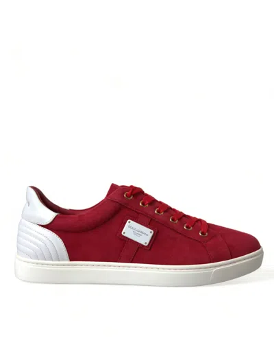 Dolce & Gabbana Red Suede Leather Low Top Trainers Shoes In White And Red