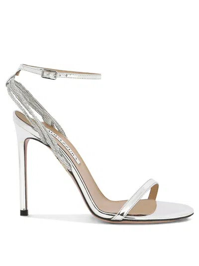 Aquazzura Wild At Heart 105 Crystal-embellished Mirrored-leather Sandals In Silver