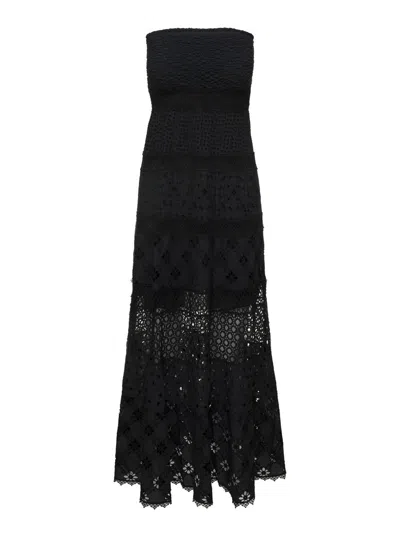 Temptation Positano Embroidered Long Dress In Black