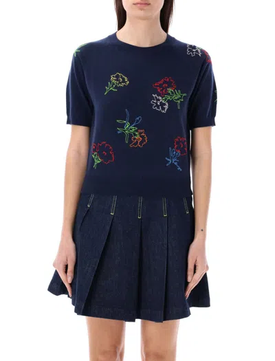 Kenzo Drawn Flowers-embroidered Jumper In Midnight Blue