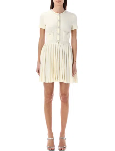 Self-portrait Knit Mini Dress Pleated Skirt In Cream