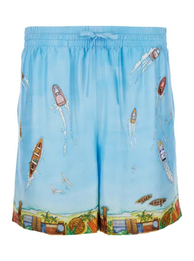 Casablanca Silk Shorts In Blu