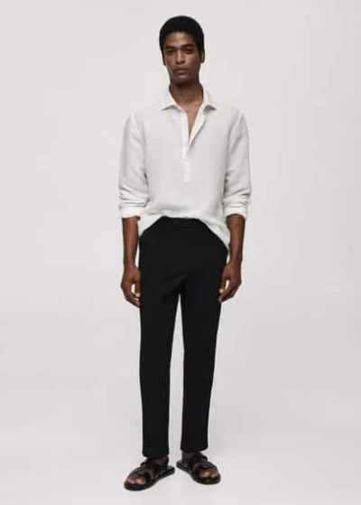 Mango Man Seersucker Cotton Trousers Black