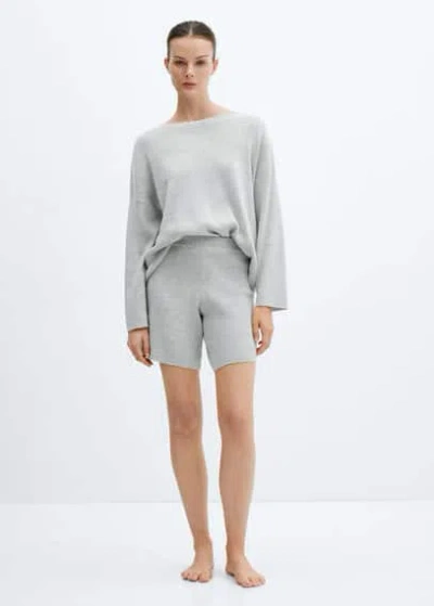 Mango Knitted Pyjama Shorts Light Heather Grey