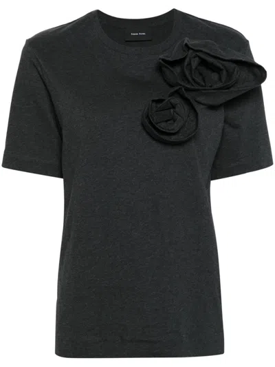 Simone Rocha Black Pressed Rose Cotton T-shirt In Grey