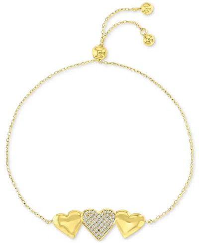Macy's Cubic Zirconia Pave & Polished Triple Heart Chain Link Bolo Bracelet In Gold