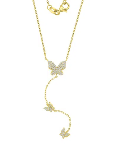 Macy's Cubic Zirconia Three Butterfly Lariat Necklace In 14k Gold-plated Sterling Silver, 16" + 2" Extender