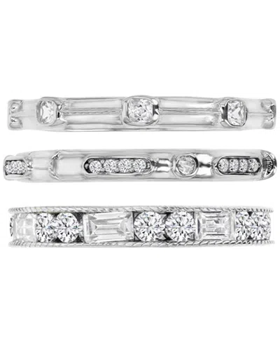 Macy's 3-pc. Set Cubic Zirconia Round & Baguette Polished Stack Rings In Silver