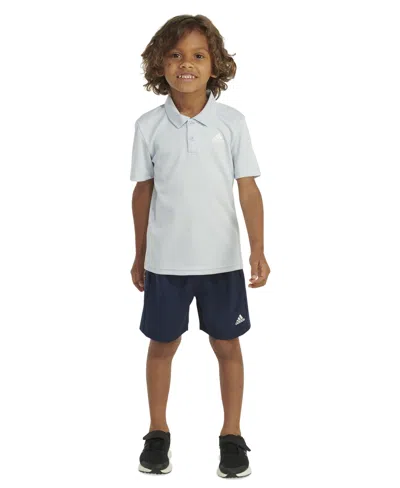 Adidas Originals Kids' Toddler & Little Boys 2-pc. Logo-print Mesh Polo Shirt & Shorts Set In Halo Blue