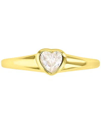 Macy's Cubic Zirconia Heart Solitaire Ring In 14k Gold-plated Sterling Silver