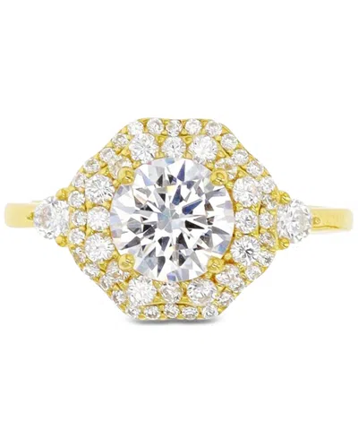 Macy's Cubic Zirconia Hexagon Halo Ring In 14k Gold-plated Sterling Silver