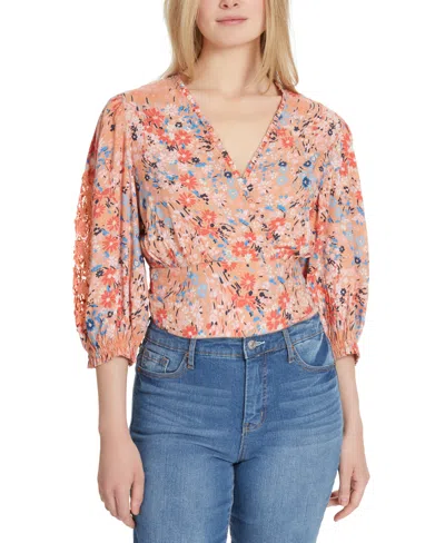 Jessica Simpson Women's Patsy Floral Faux-wrap Top In Canyon Sun