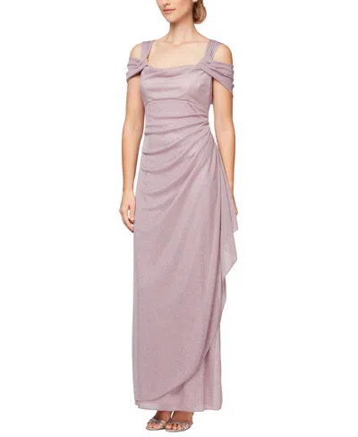 Alex Evenings Cold-shoulder Draped Metallic Gown In Mauve