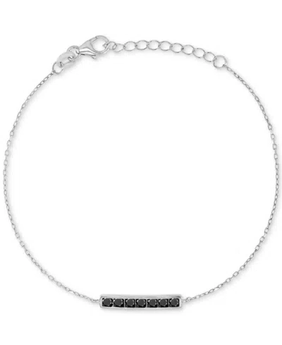 Macy's Black Spinel Bar Chain Link Bracelet (3/4 Ct. T.w.) In Sterling Silver