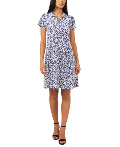 Msk Women's Printed Polo Zip Shift Dress In Denim