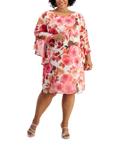 Connected Plus Size Ruffled-sleeve Floral Swing Dress In Ivy
