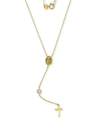 Macy's Children's Cubic Zirconia Mary & Cross Lariat Necklace, 13" + 2" Extender In Gold
