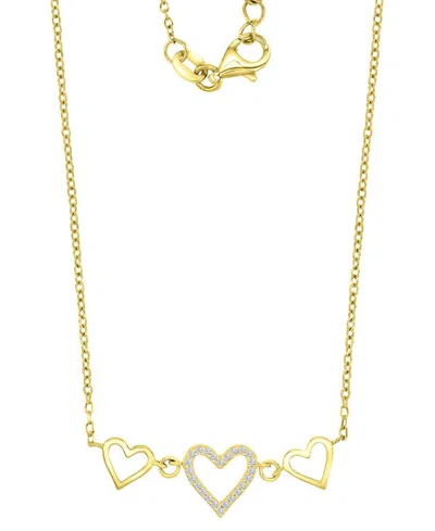 Macy's Cubic Zirconia Triple Heart Pendant Necklace In 14k Gold-plated Sterling Silver, 13" + 2" Extender