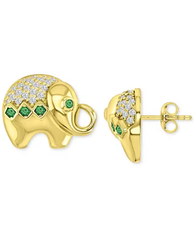 Macy's Simulated Nano Emerald (1/10 Ct. T.w.) & Cubic Zirconia Good Luck Elephant Stud Earrings In Gold