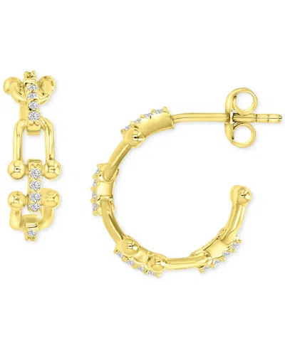 Macy's Cubic Zirconia Horsebit Small Hoop Earrings In 14k Gold-plated Sterling Silver, 0.63"