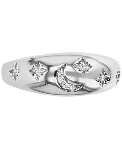 Macy's Cubic Zirconia Moon & Stars Celestial Polished Dome Ring In Silver