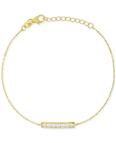 Macy's Cubic Zirconia Princess-cut Bar Cable Link Chain Bracelet In Gold