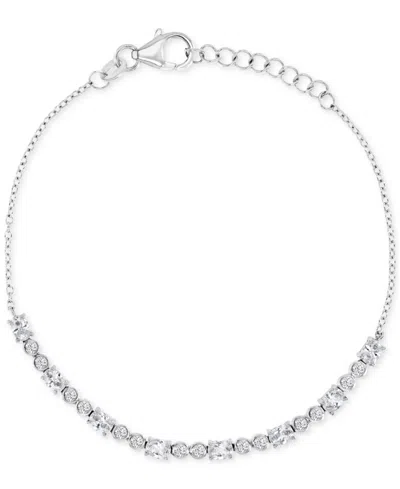 Macy's Cubic Zirconia Oval & Bezel Chain Link Bracelet In Silver