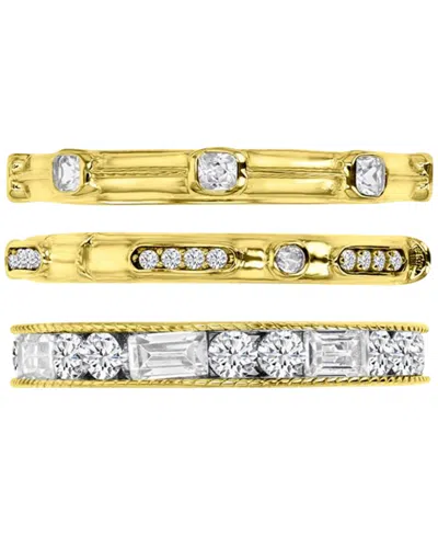 Macy's 3-pc. Set Cubic Zirconia Round & Baguette Polished Stack Rings In Gold