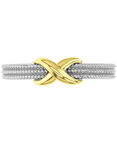 Macy's Milgrain Bead X Statement Ring In Sterling Silver & 14k Gold-plate In Two-tone