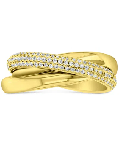 Macy's Cubic Zirconia Triple Row Pave & Polished Rolling Crossover Ring In Gold