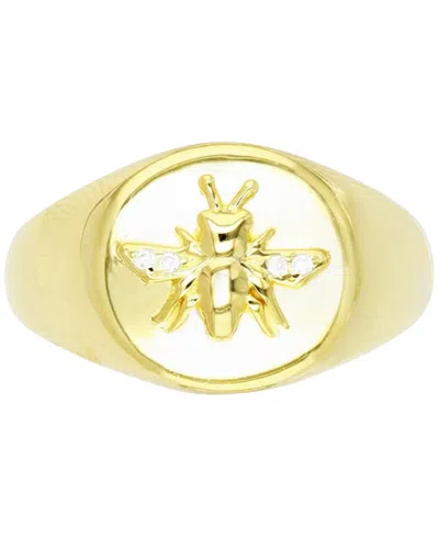 Macy's Cubic Zirconia Bee High-polished Oval-style Signet Ring In Gold